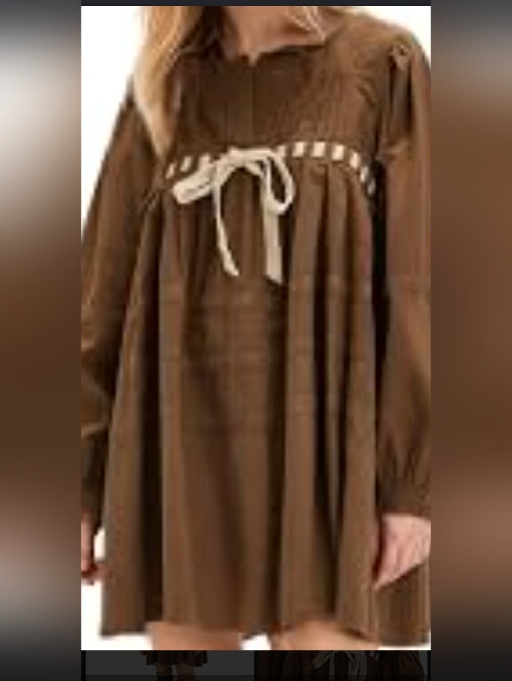 Brown Cotton Tie-Front Dress
